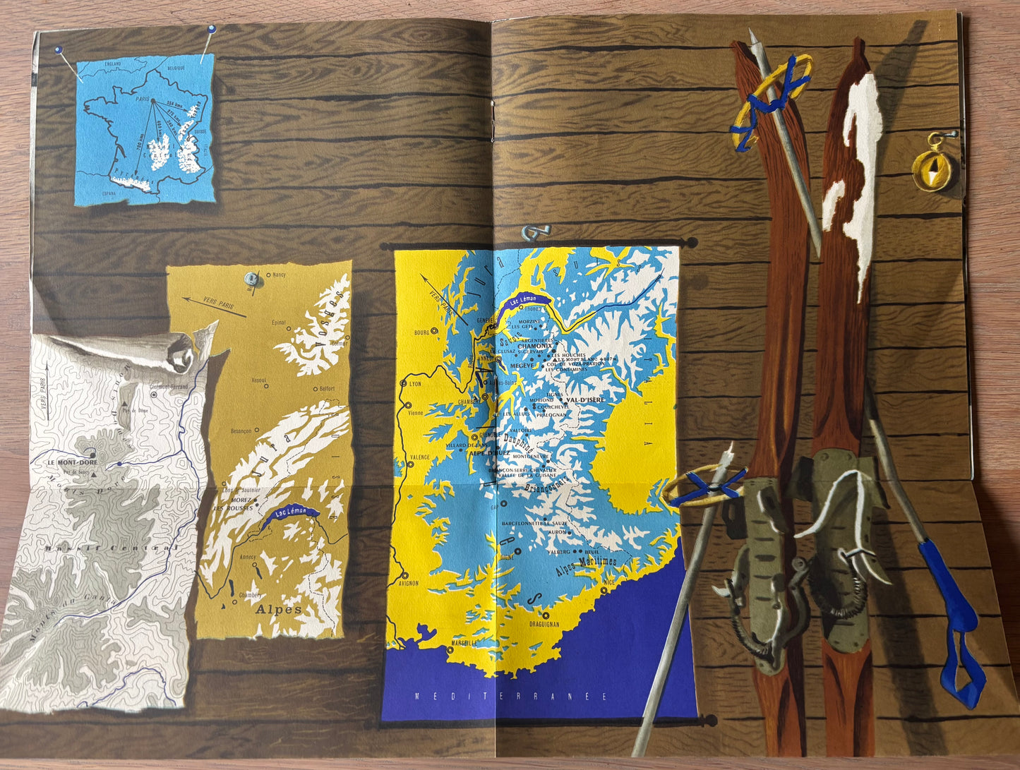 Vintage FRANCE WINTER SPORTS Map Booklet French Travel Office 1960 Jacques Dubois