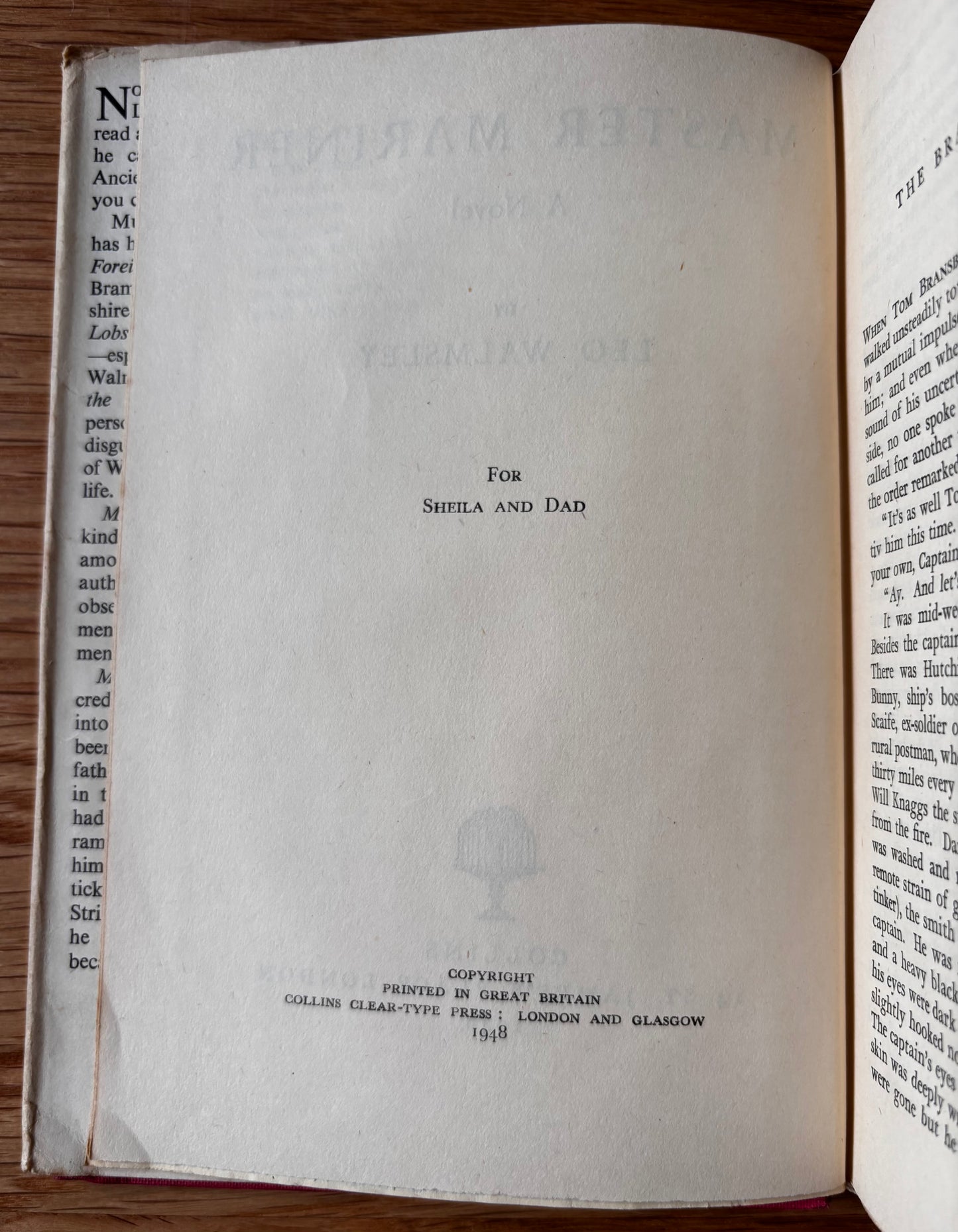 Kenneth Rowntree MASTER MARINER Leo Walmsley 1st Ed DJ 1948 Collins