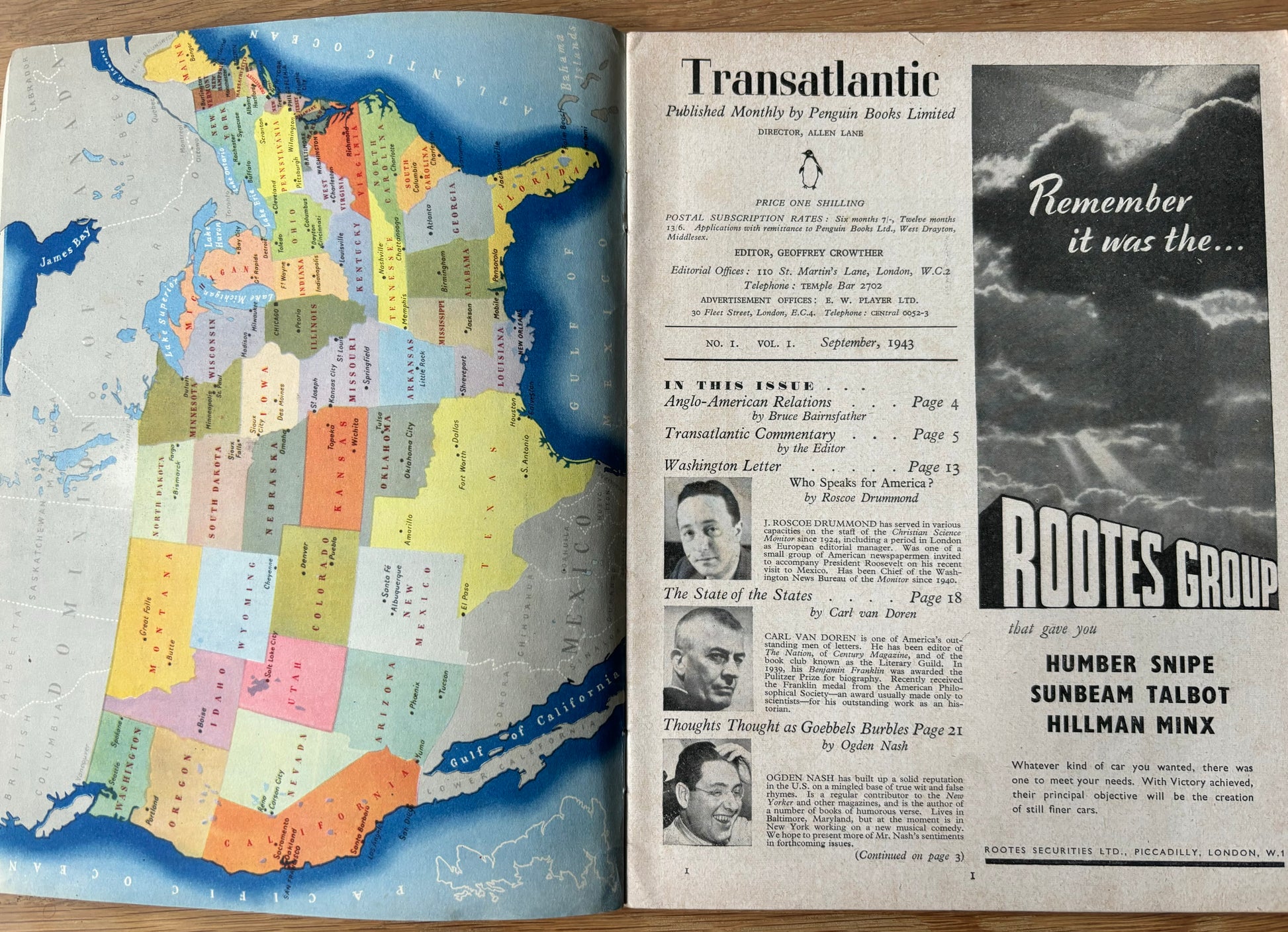 TRANSATLANTIC September 1943 PENGUIN BOOKS MONTHLY Paul Gallico Ogden Nash - transpontinebooks