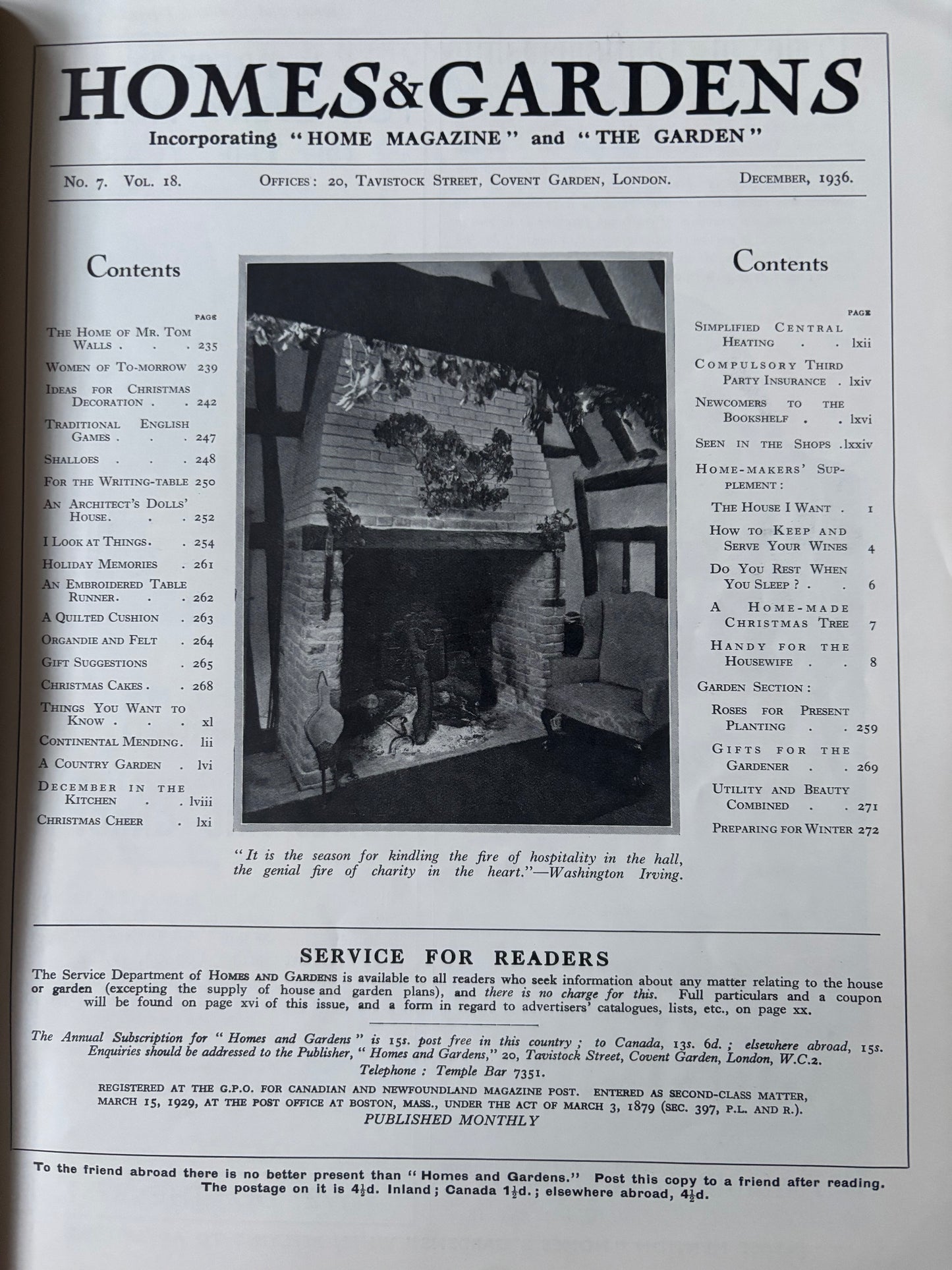 1930’s HOMES AND GARDENS Magazine December 1936 Illustrated ADVERTS