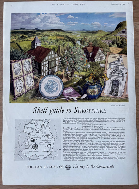S R Badmin SHELL GUIDE TO SHROPSHIRE ADVERT Original Large Ad 1962