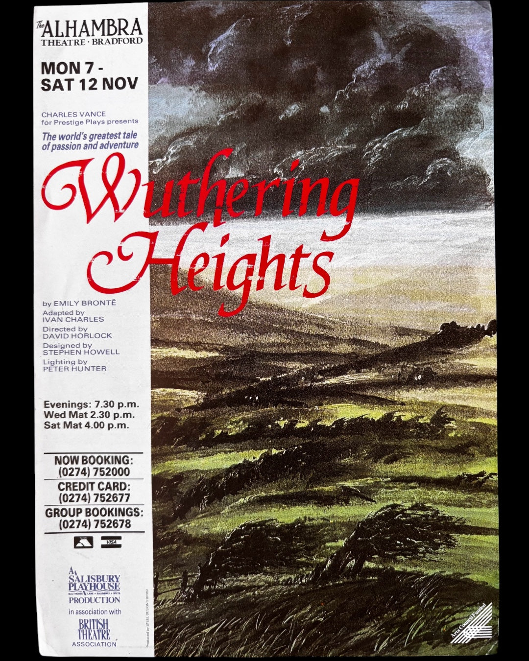 Emily Bronte WUTHERING HEIGHTS Theatre Flyer BRADFORD ALHAMBRA 1988