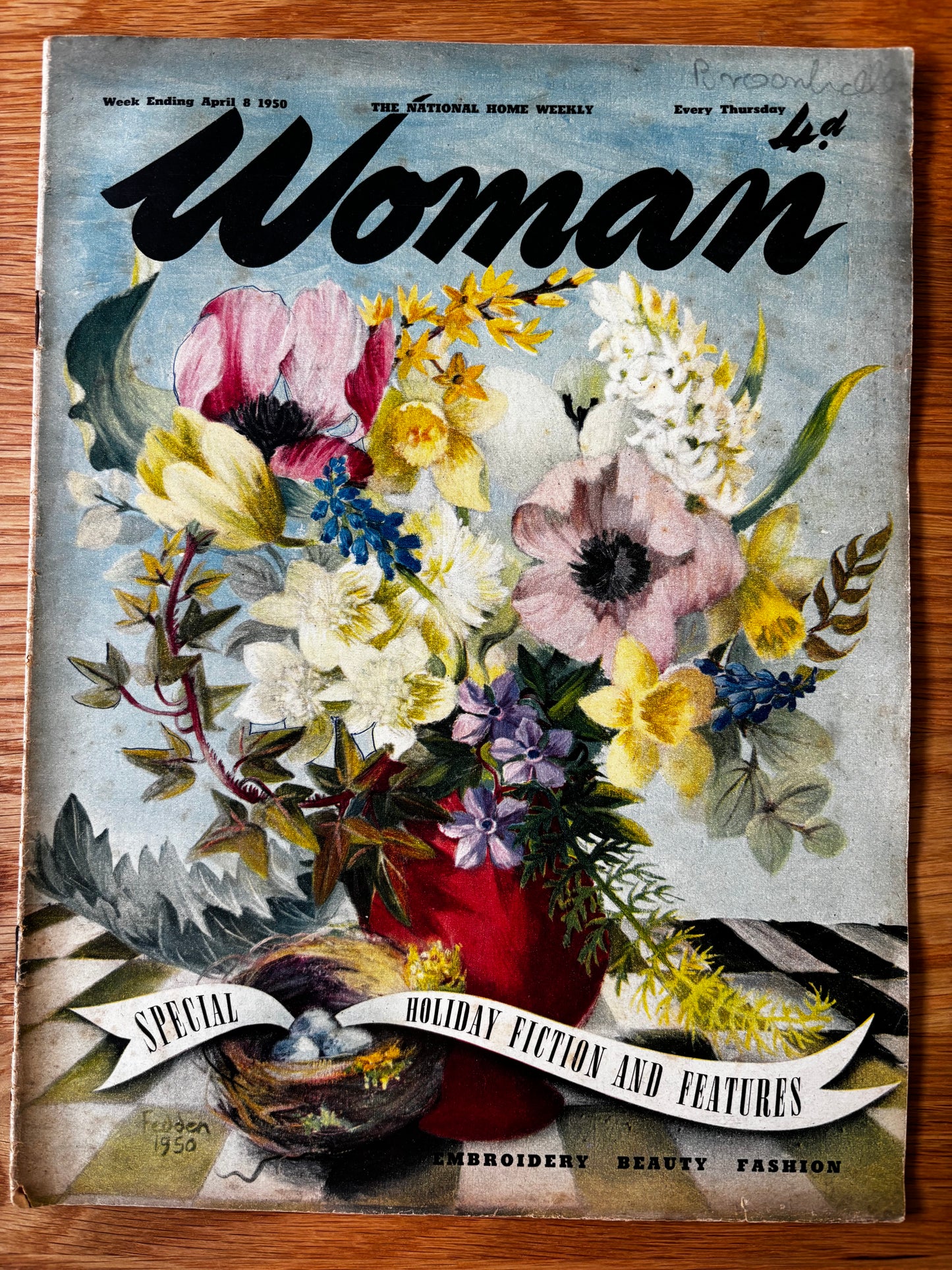 Mary Fedden WOMAN MAGAZINE April 6 1950 1950’s style VINTAGE ART Bruce Angrave