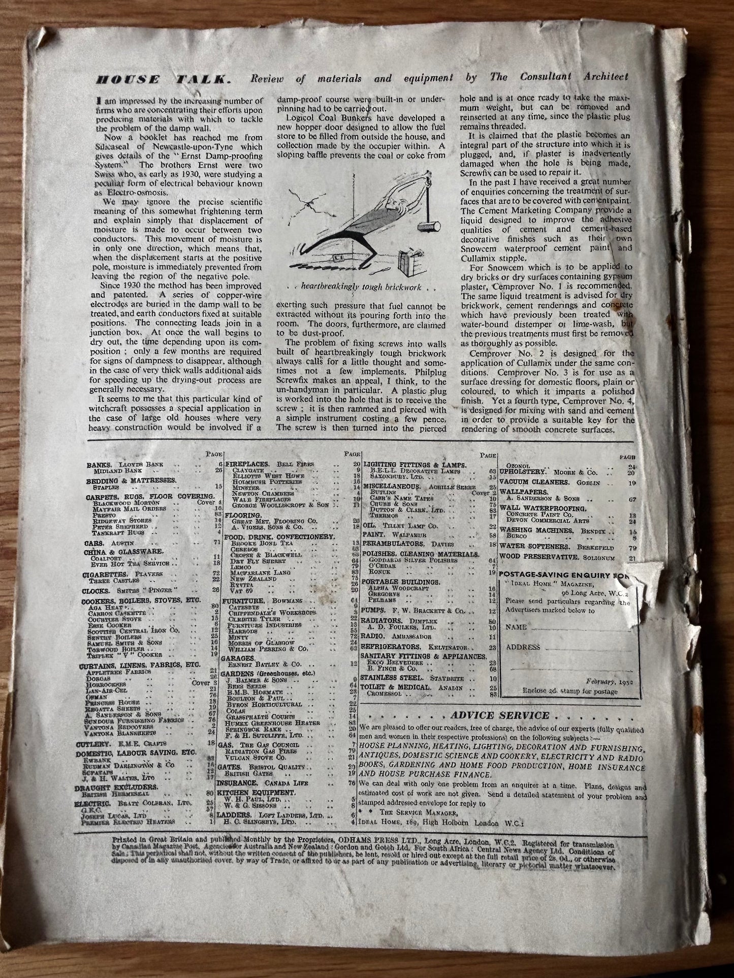 1950’s IDEAL HOME Magazine February 1952 Illustrated ADVERTS