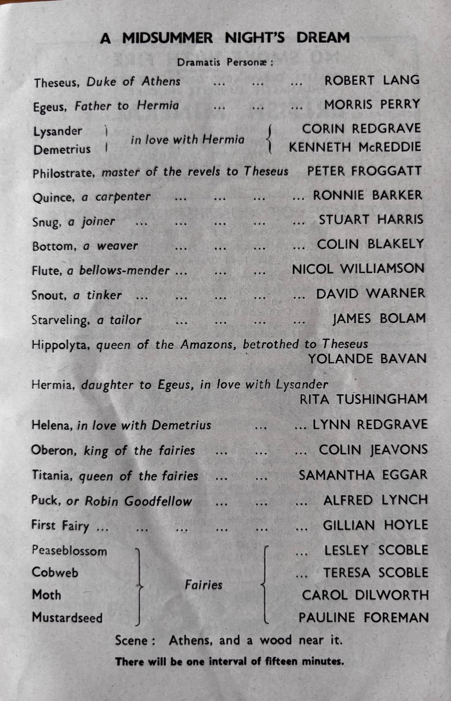A MIDSUMMER NIGHT’S DREAM 1962 Royal Court Theatre London PROGRAMME Redgrave Ronnie Barker
