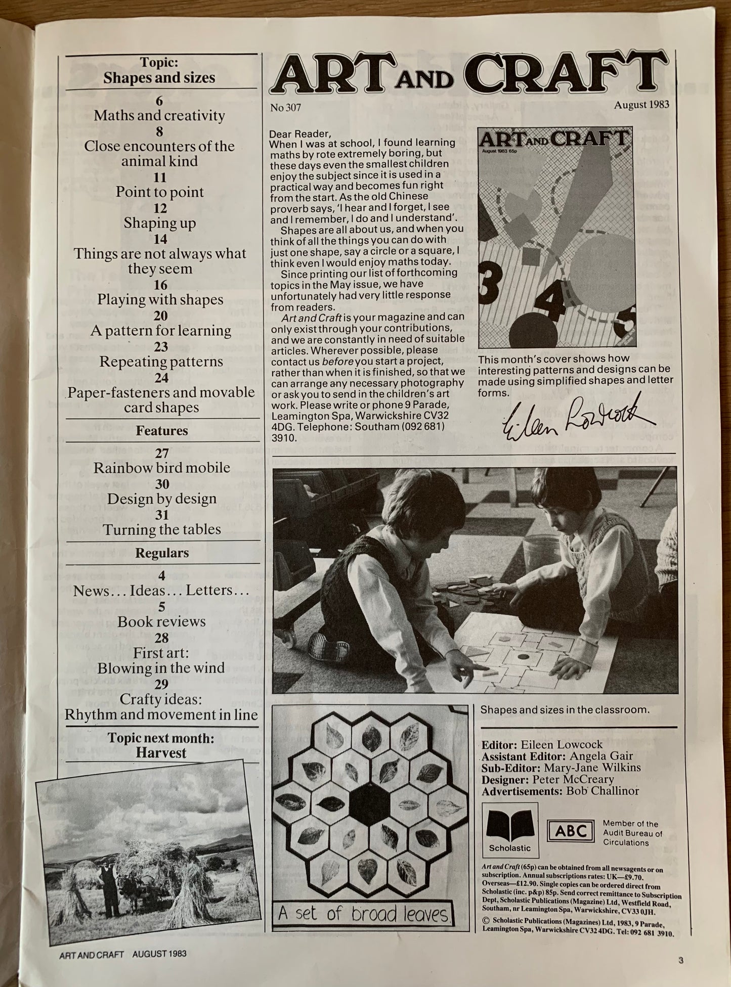 ART AND CRAFT EDUCATION MAGAZINE 1983 Shapes and Sizes - transpontinebooks