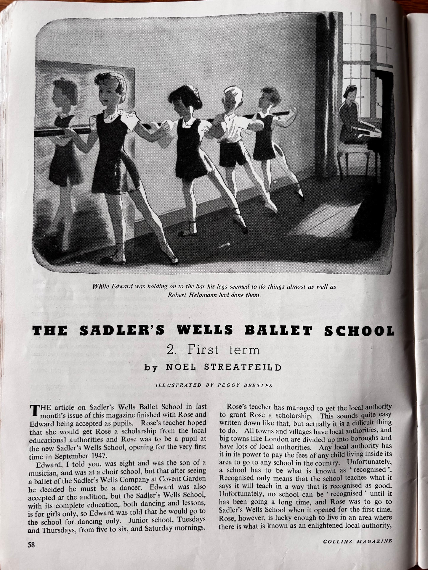 Susan Einzig COLLINS MAGAZINE February 1948 LINO CUTS Emmet Advert Ballet