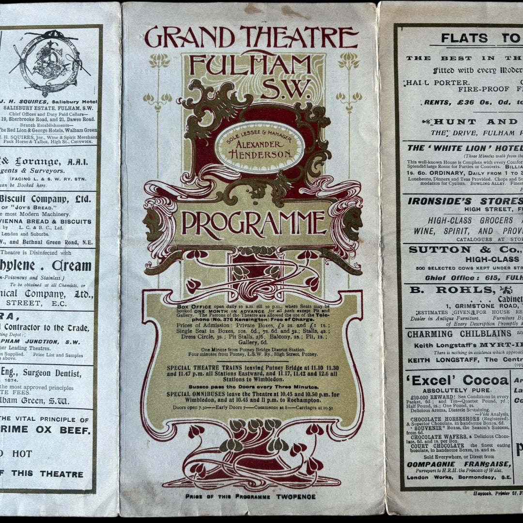 GRAND THEATRE FULHAM The Circus Girl 1897 THEATRE PROGRAMME Art Nouveau - transpontinebooks