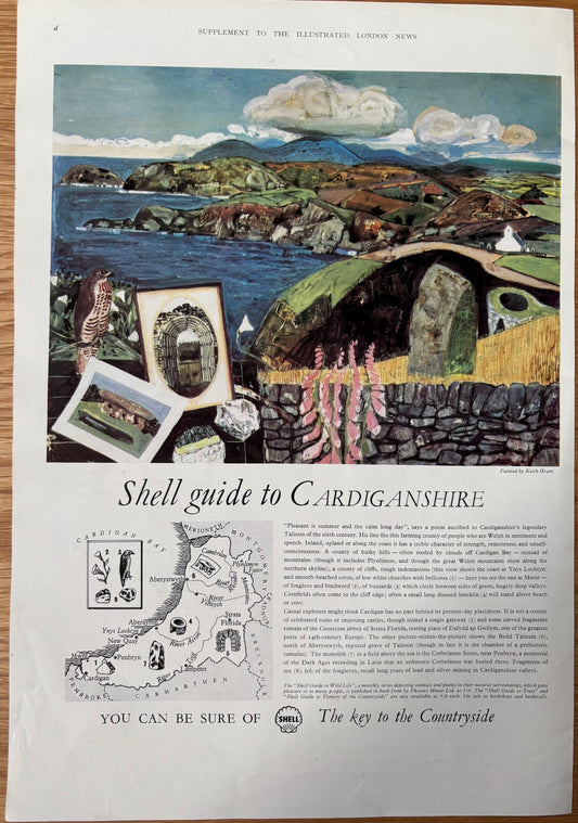 Keith Grant 1960's SHELL GUIDE TO CARDIGANSHIRE ADVERT Original Large Ad 1961