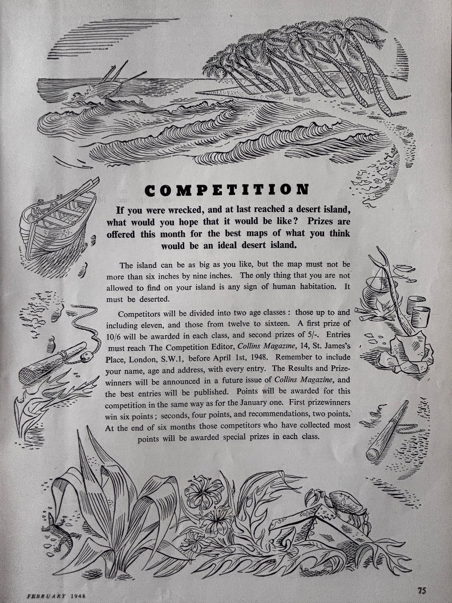 Susan Einzig COLLINS MAGAZINE February 1948 LINO CUTS Emmet Advert Ballet