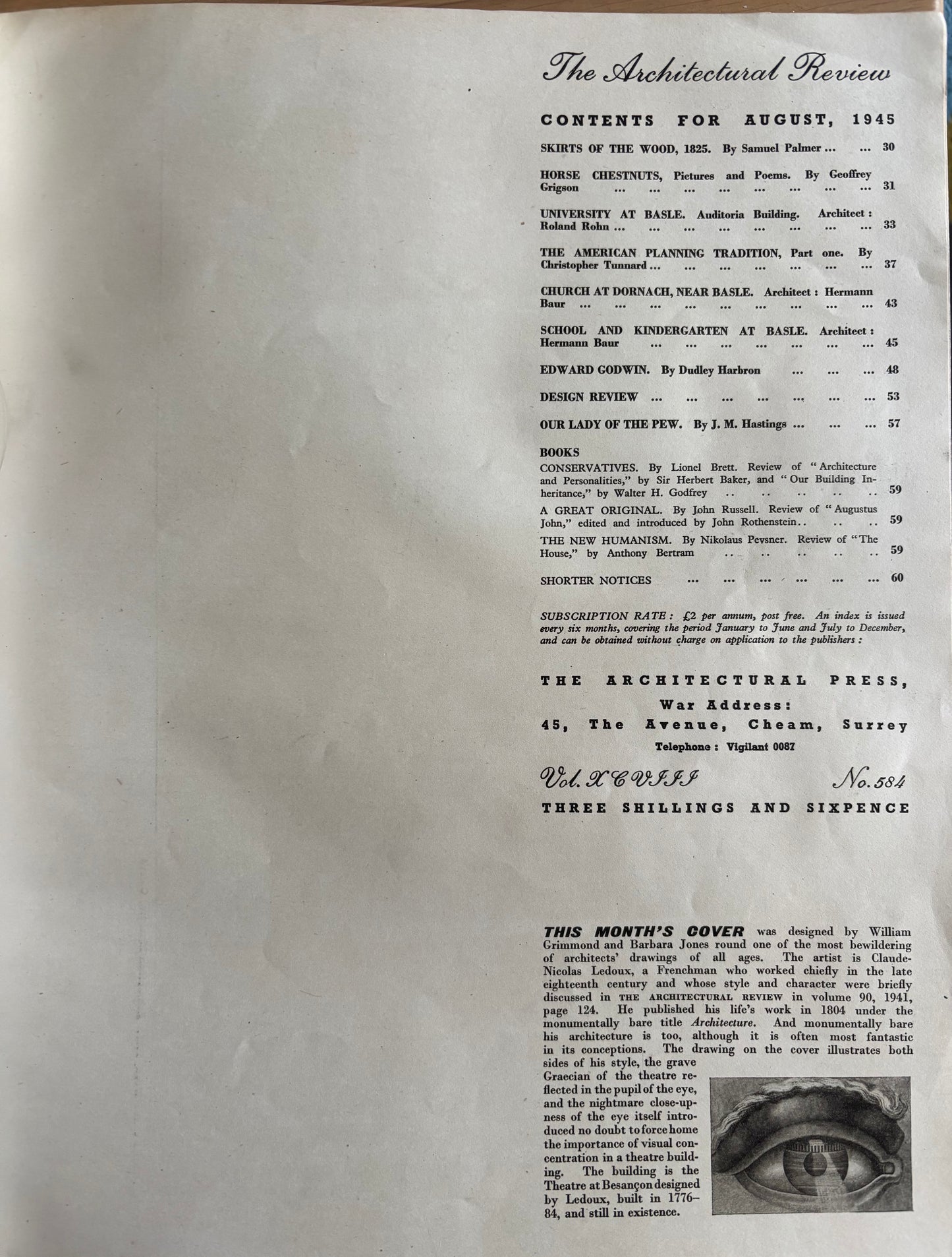 Barbara Jones THE ARCHITECTURAL REVIEW August 1945 Edward Bawden Anna Zinkeisen