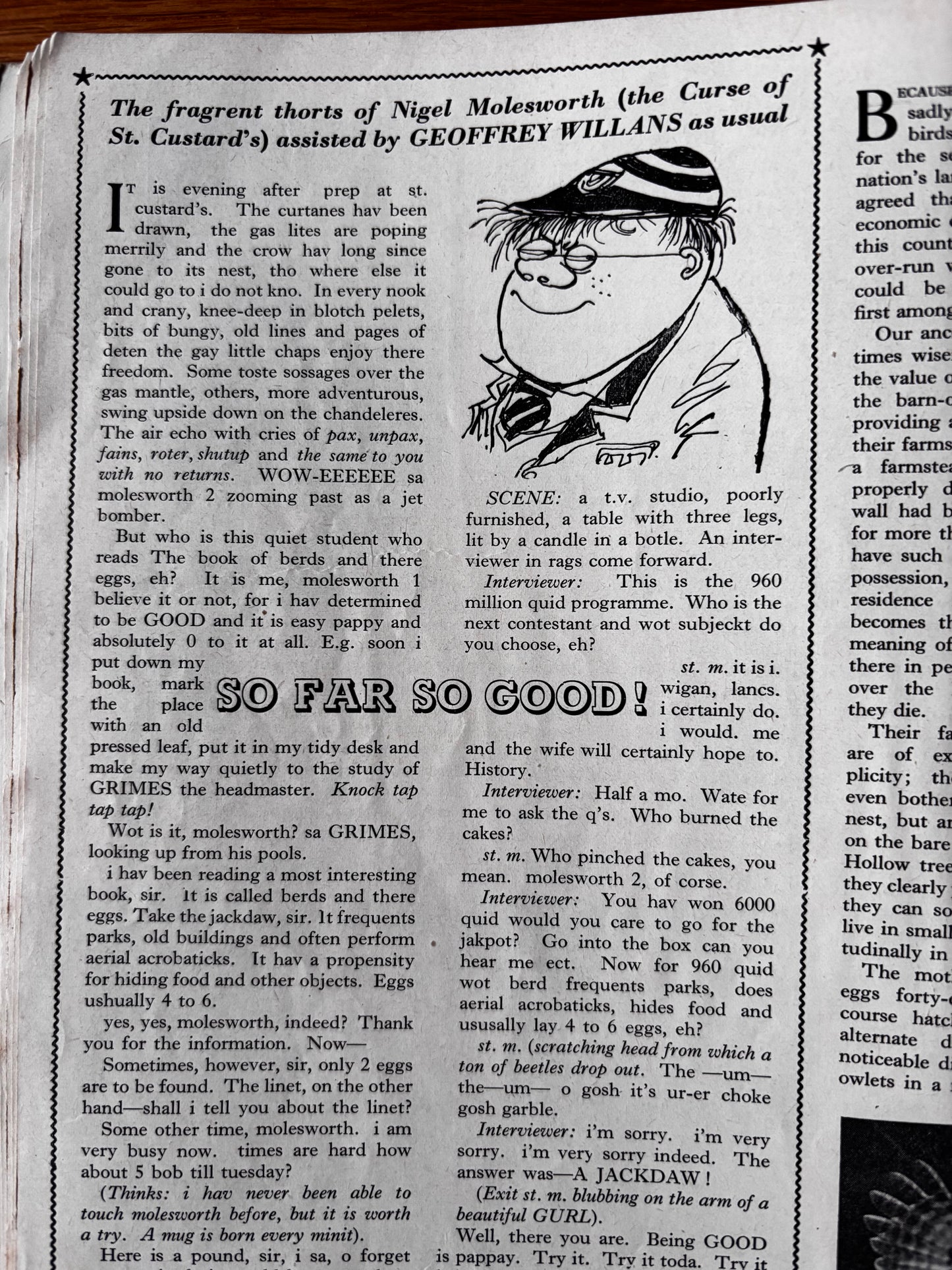 Ronald Searle YOUNG ELIZABETHAN MAGAZINE October 1956 Molesworth