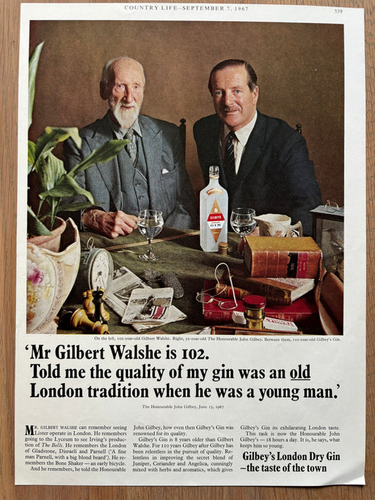 GILBEY'S GIN ADVERT 1967 Hon John Gilbey REV GILBERT WALSHE - transpontinebooks