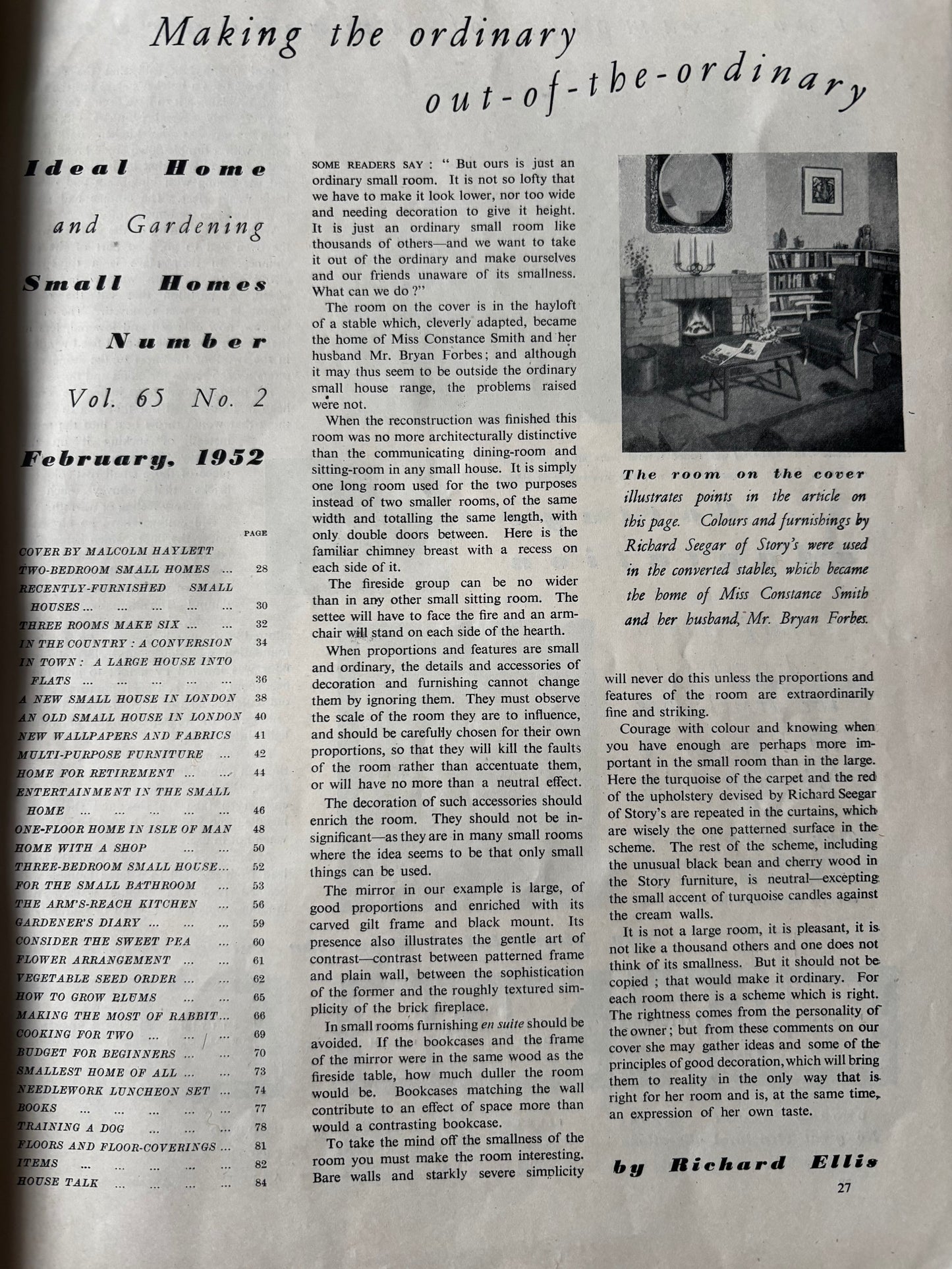 1950’s IDEAL HOME Magazine February 1952 Illustrated ADVERTS