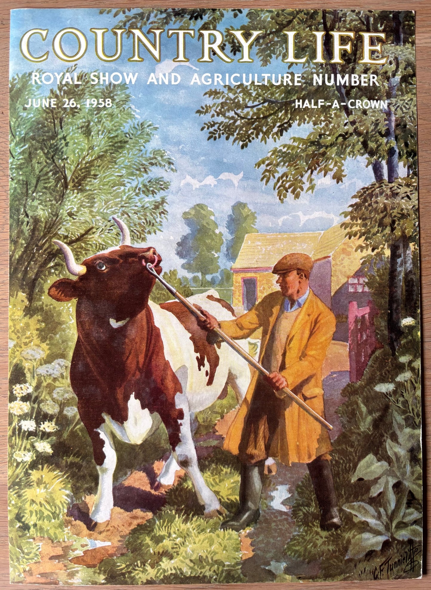 C F Tunnicliffe COVER ONLY OF COUNTRY LIFE MAGAZINE June 26 1958 Bull Cow Farming