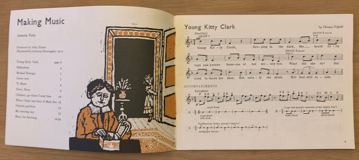 Anthony Hemingsley MAKING MUSIC 1971 BBC SCHOOLS SONG Booklet Illustrated - transpontinebooks