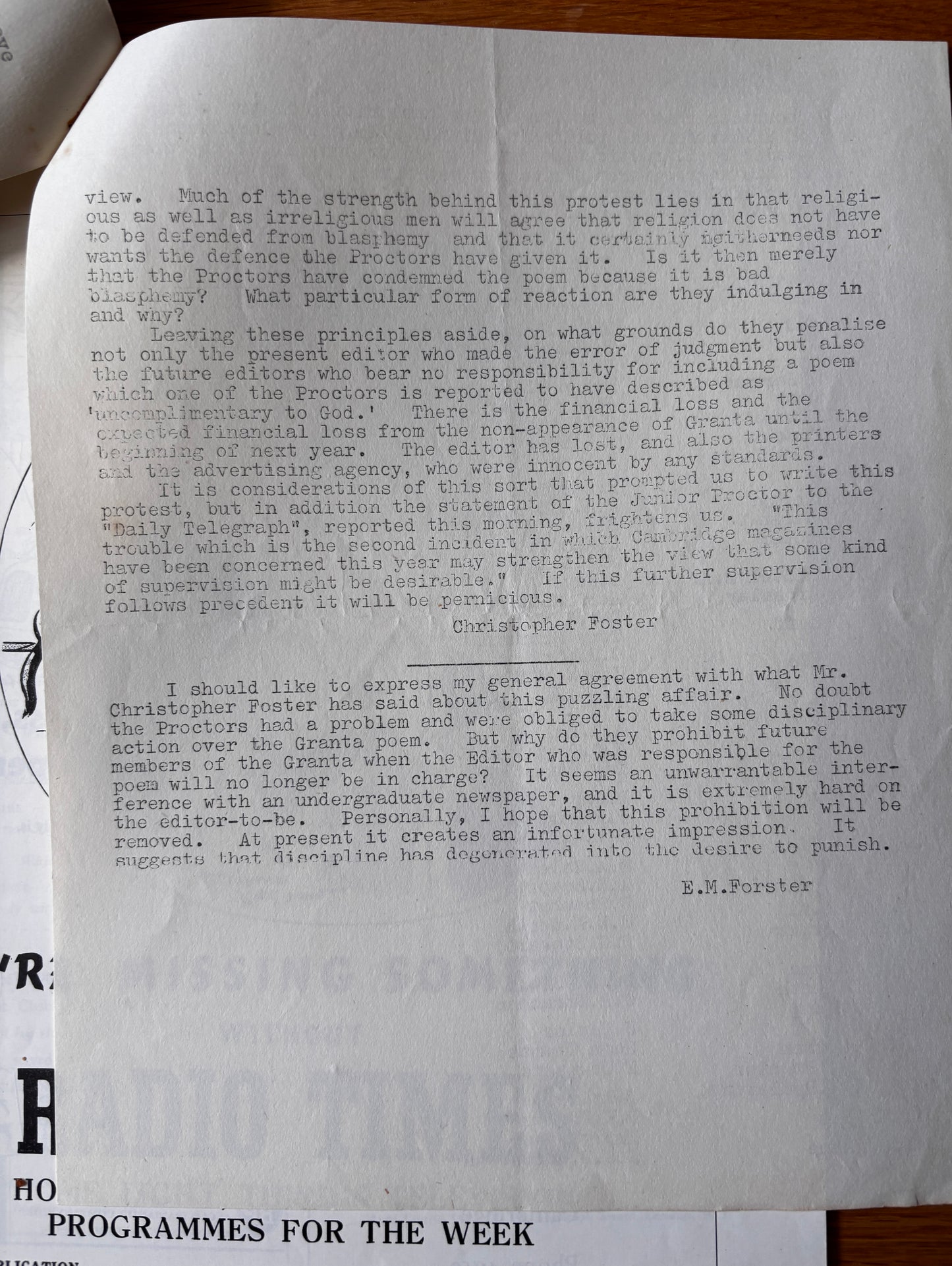 Mark Boxer Rusticated THE GRANTA Magazine MAY 2nd PROTEST LETTER E M FORSTER