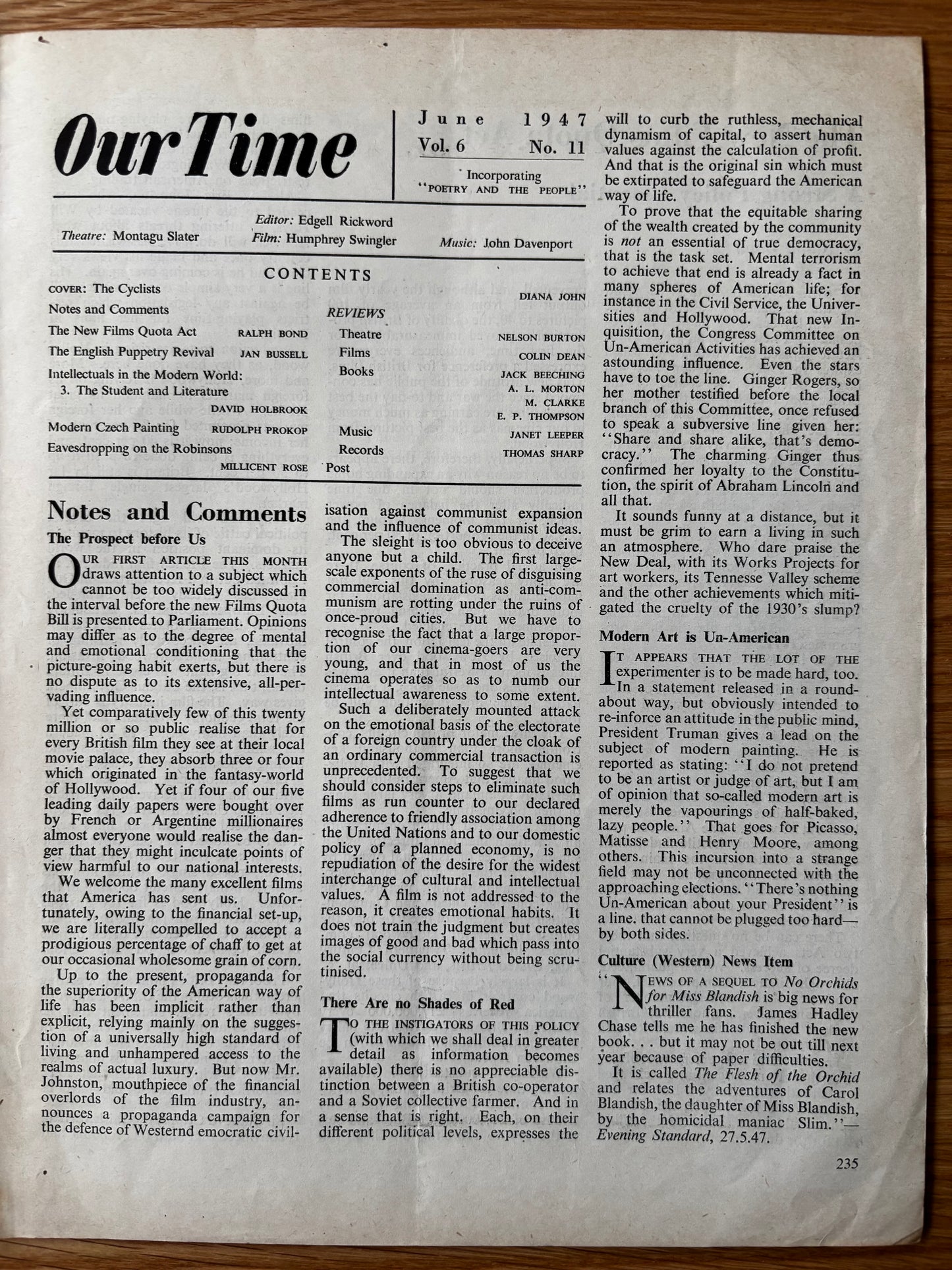Diana John OUR TIME Magazine June 1947 PUPPETRY Modern Czech Painting