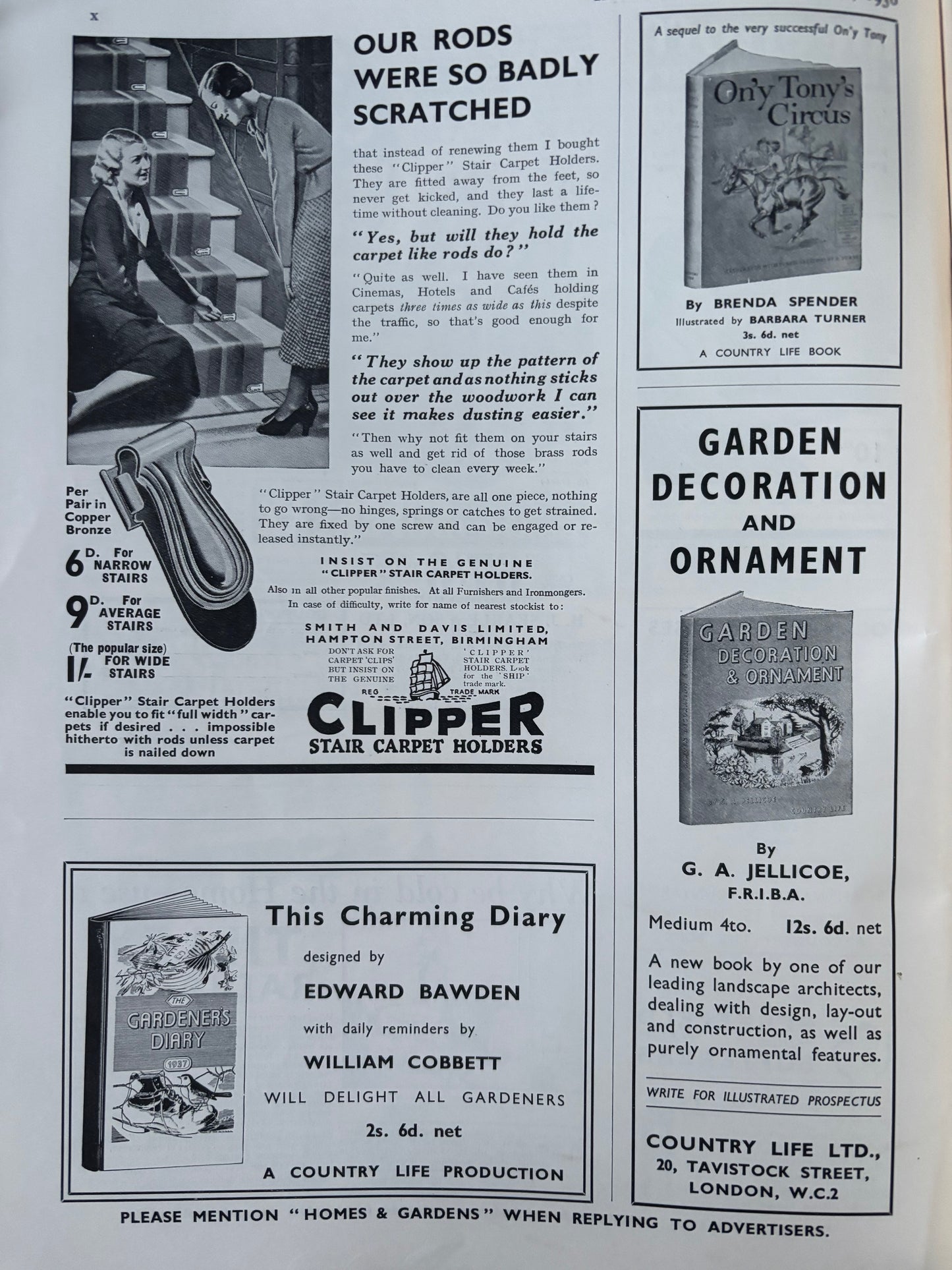 1930’s HOMES AND GARDENS Magazine December 1936 Illustrated ADVERTS