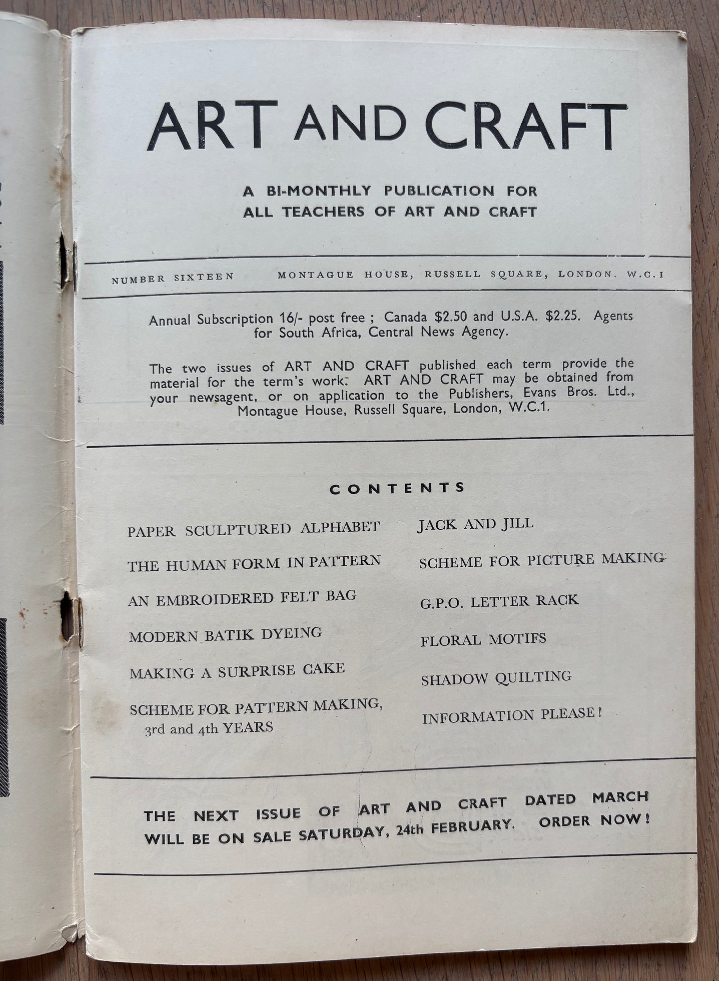 1951 ART AND CRAFT GPO Van MAGAZINE January CHILD EDUCATION Floral Patterns