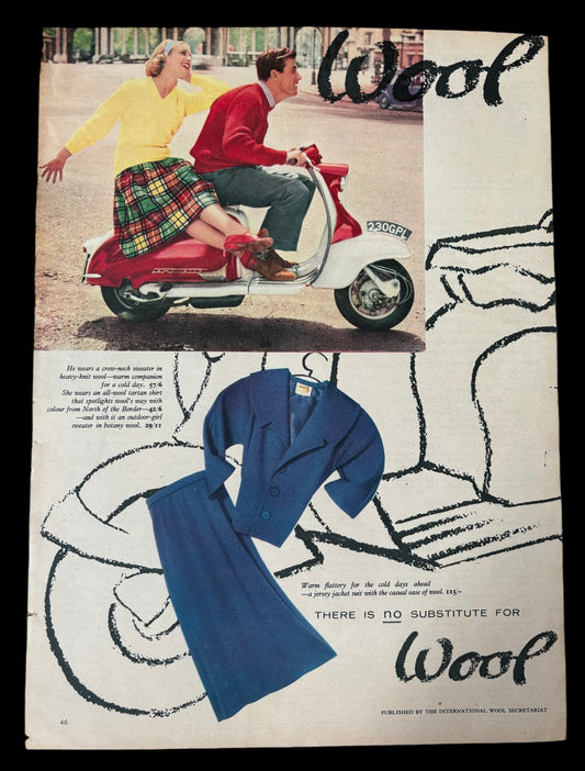 WOOL LARGE ADVERT 1950’s Style Lambretta INTERNATIONAL SECRETARIAT - transpontinebooks