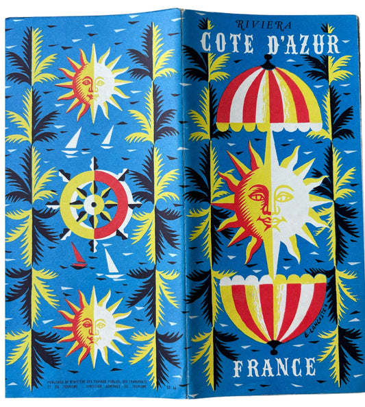 Edward Lancaster RIVIERA COTE D’AZUR FrenchTourist Leaflet Map 1950's - transpontinebooks