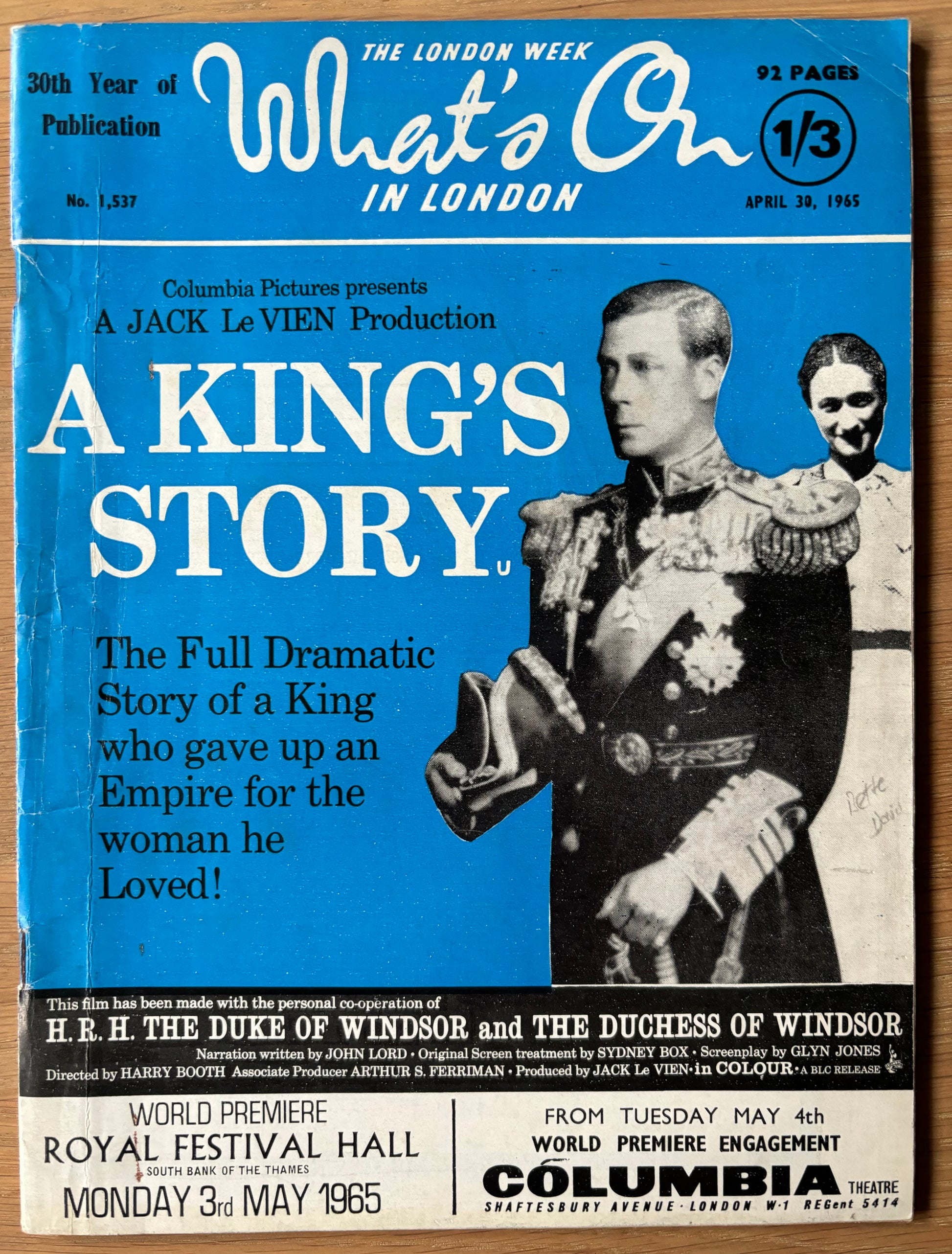 A KING’S STORY What’s On London April 30 1965 MAGAZINE FIlm - transpontinebooks