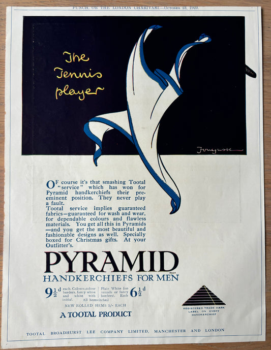 Fougasse THE TENNIS PLAYER Pyramid Hankerchiefs 1929 ADVERT Tootal Manchester - transpontinebooks