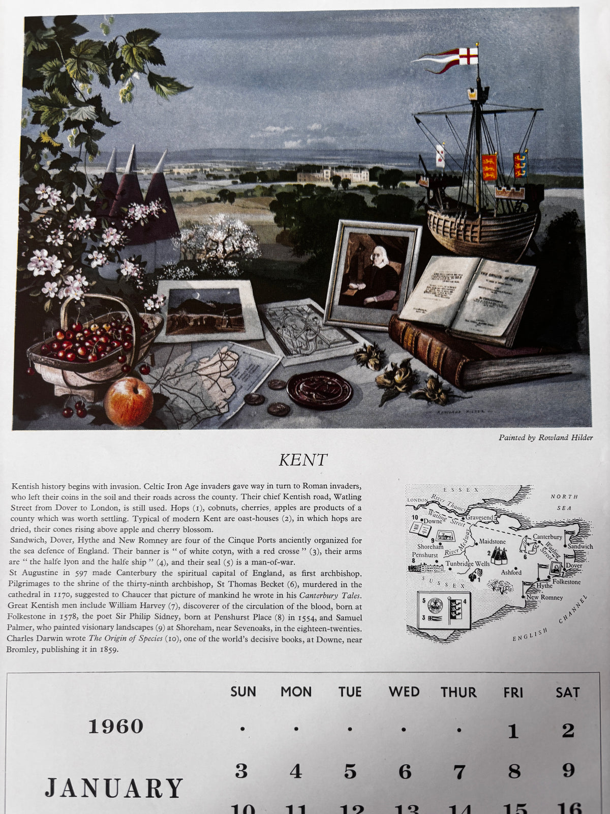Kenneth Rowntree SHELL CALENDAR 1960 S R Badmin Barbara Jones Illustrated ART