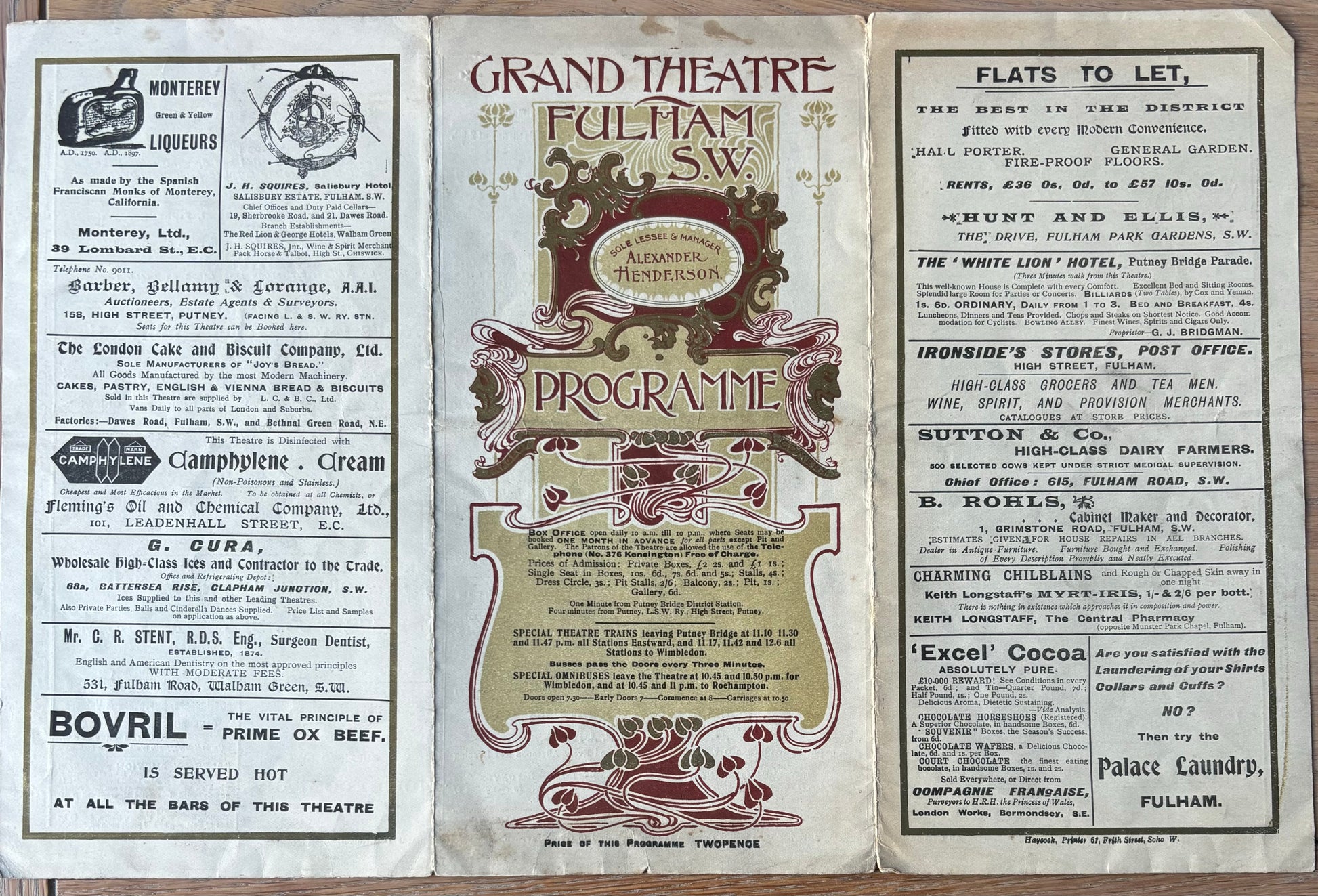 GRAND THEATRE FULHAM The Circus Girl 1897 THEATRE PROGRAMME Art Nouveau - transpontinebooks