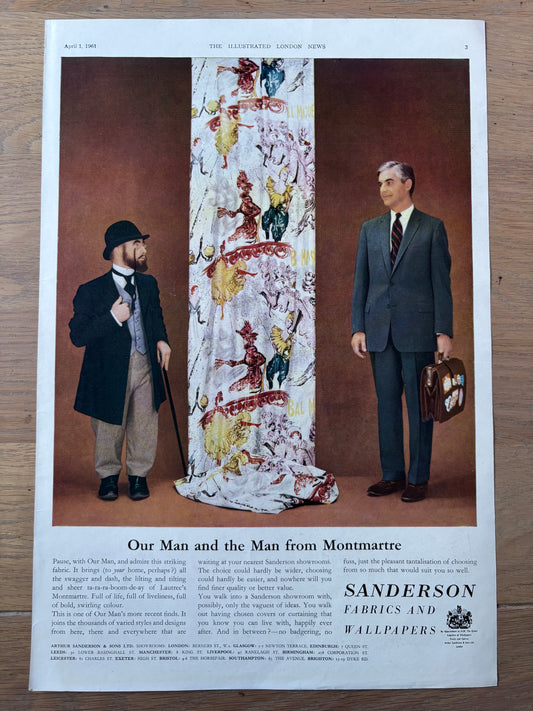 Vintage 60's SANDERSON FABRICS Advert 1961 TOULOUSE LAUTREC PRINT