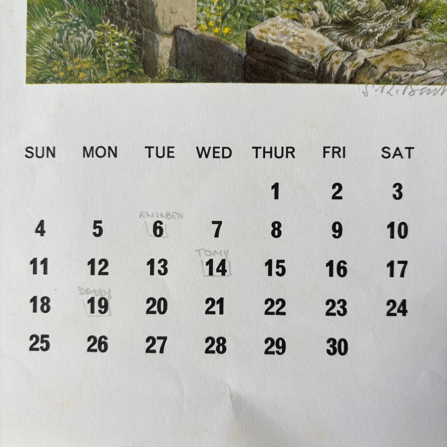 S R Badmin Signed APRIL 1965 Calendar Cotswold Escarpment ILLUSTRATION PRINT 1960’s