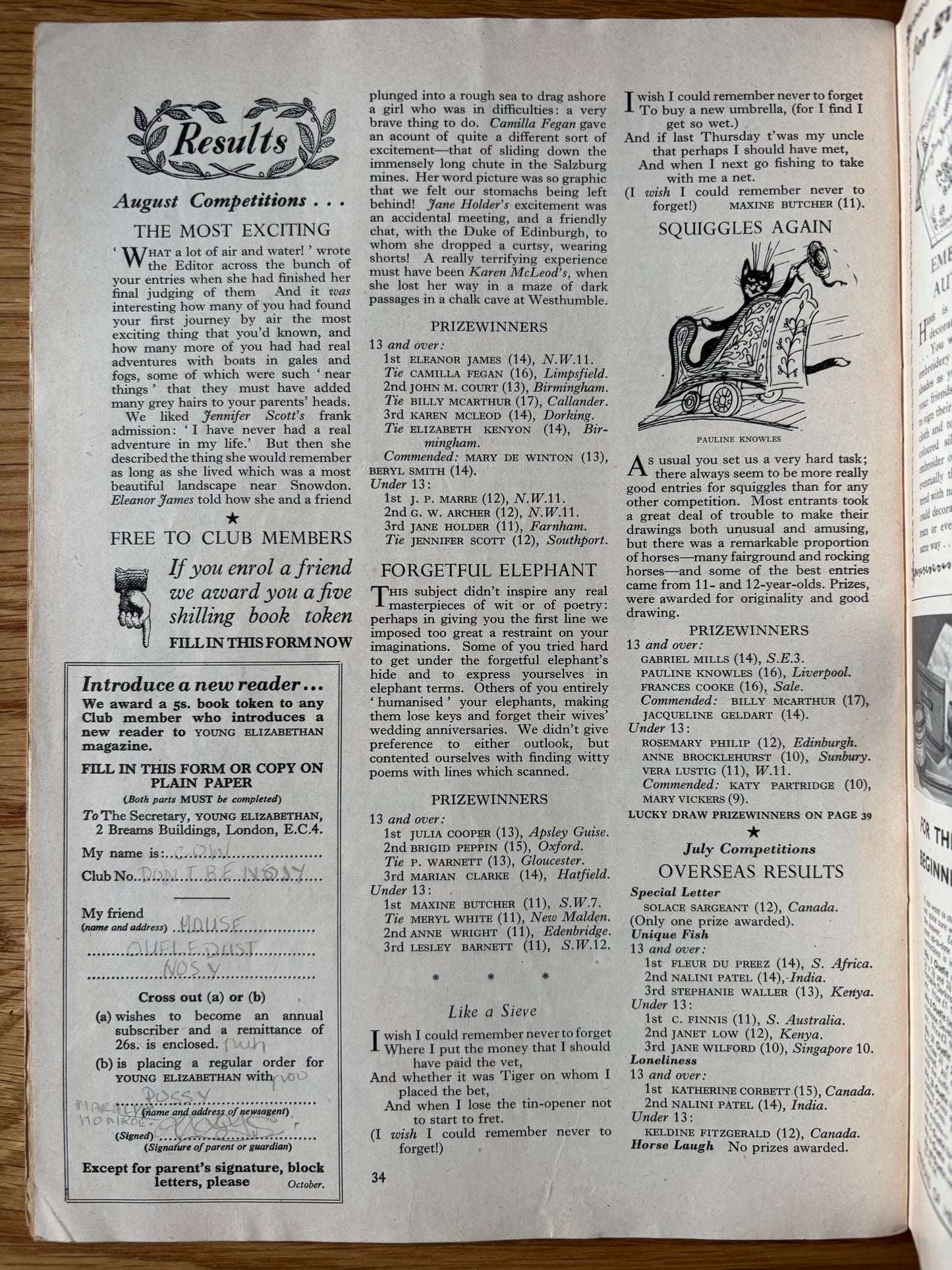 Ronald Searle YOUNG ELIZABETHAN MAGAZINE October 1956 Molesworth