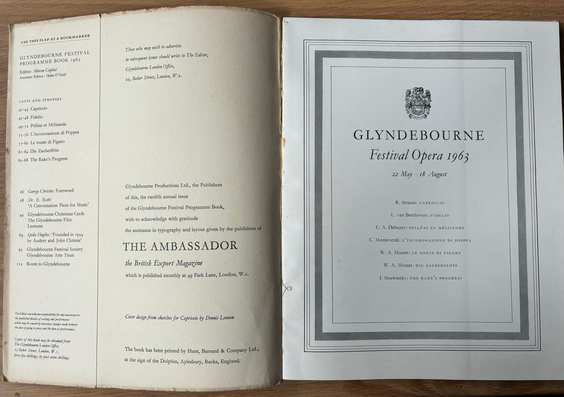 Dennis Lennon GLYNDEBOURNE OPERA PROGRAMME 1963 Oliver Messel STAGE ART - transpontinebooks