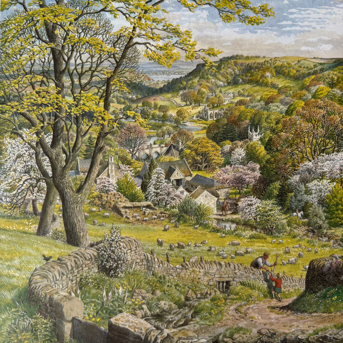 S R Badmin Signed APRIL 1965 Calendar Cotswold Escarpment ILLUSTRATION PRINT 1960’s