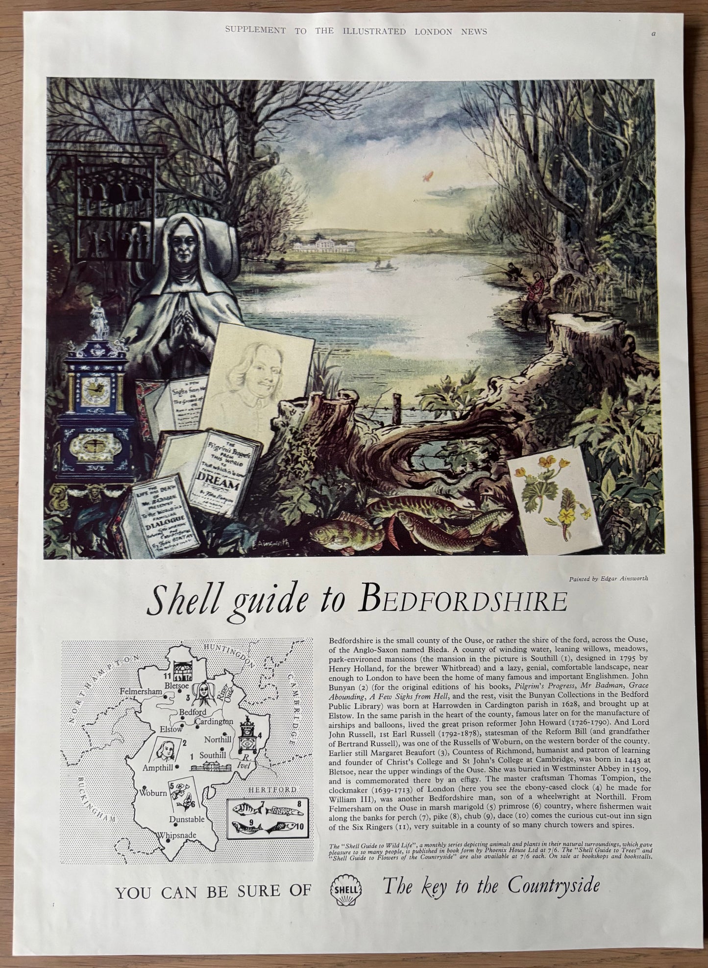 1960’s Edgar Ainsworth SHELL GUIDE TO BEDFORDSHIRE LARGE ADVERT Original Ad 1962