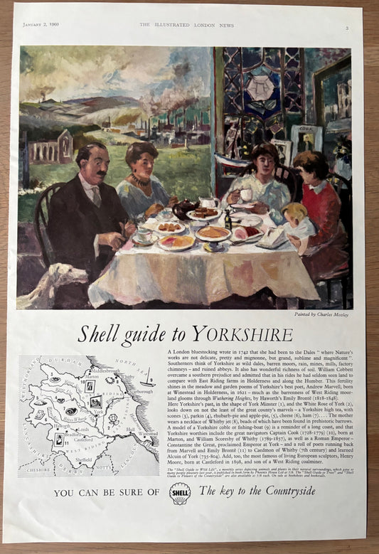 Vintage Charles Mozley SHELL GUIDE ADVERT TO YORKSHIRE 1960