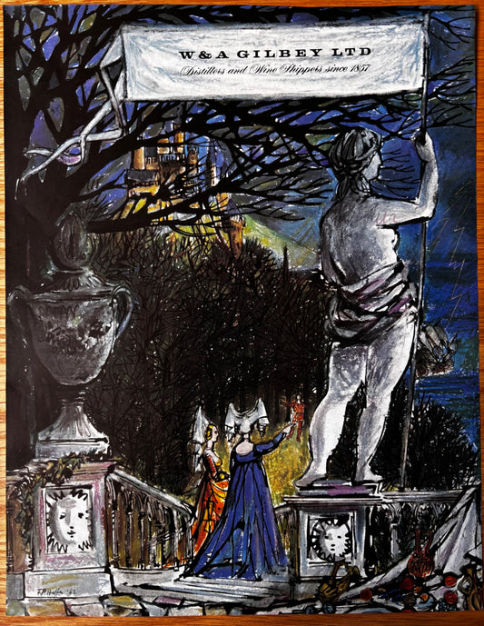 Vintage 1960’s W&A GILBEY'S GIN Wine Distillers ADVERT Illustrated Medieval Style