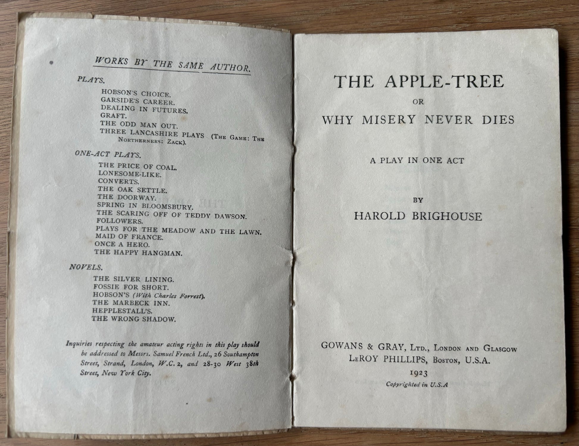 Jessie Marion King THE APPLE TREE Harold Brighouse GOWAN’S & GRAY Repertory Plays No 33 - transpontinebooks