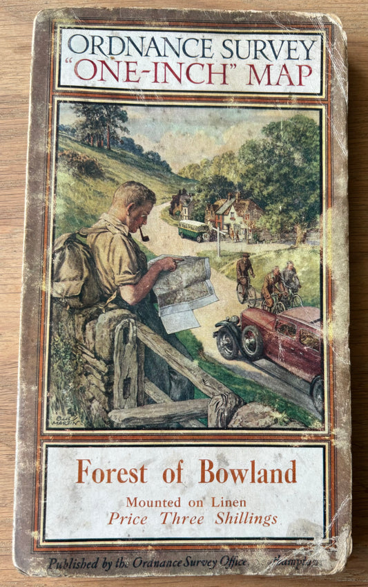 Ellis Martin MAP OF FOREST OF BOWLAND 1930’s Ordnance Survey TOURIST On Linen - transpontinebooks