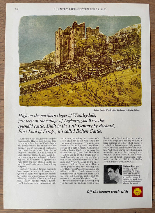 Richard Beer BOLTON CASTLE WENSLEYDALE 1967 SHELL ADVERT Off The Beaten Track