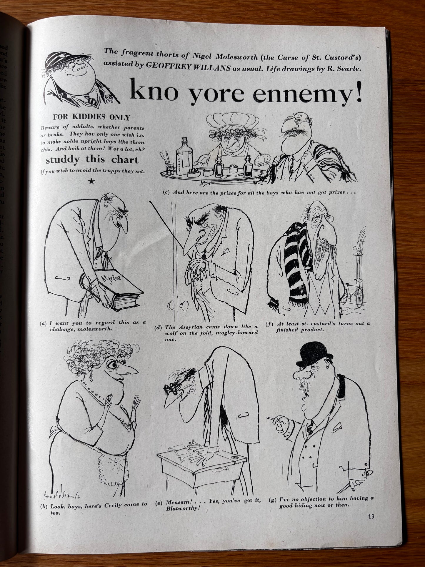 Ronald Searle YOUNG ELIZABETHAN Magazine June 1957 Picasso Molesworth
