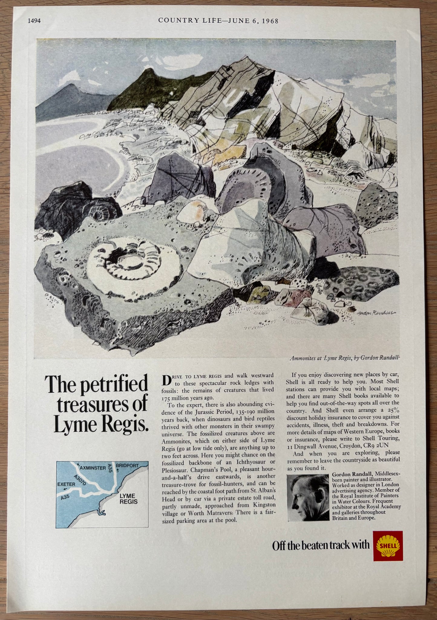 Gordon Randall LYME REGIS AMMONITES June 1968 SHELL ADVERT Off The Beaten Track