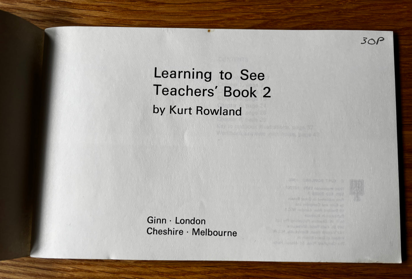 Kurt Rowland LEARNING TO SEE BOOK 2 Ginn 1970 3rd Imp Teachers Book ART EDUCATION