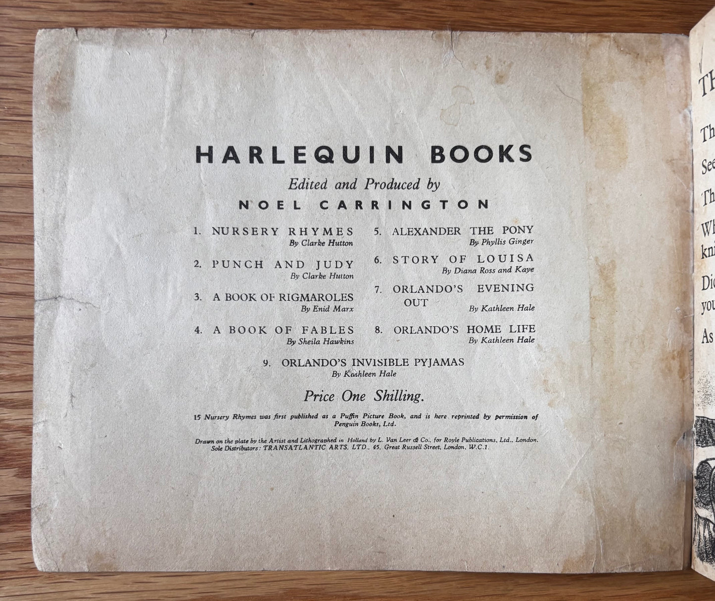 Clarke Hutton 15 NURSERY RHYMES 1941 Harlequin Picture Book ILLUSTRATED