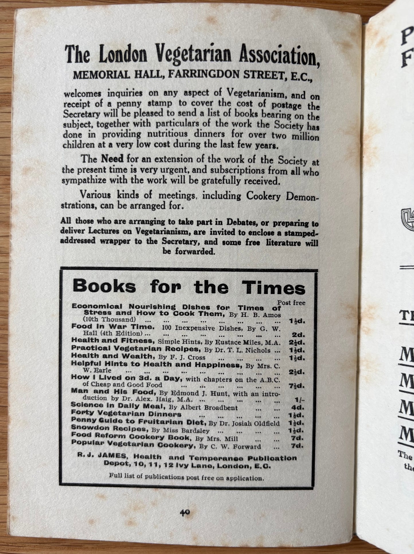 Scarce FOOD IN WAR TIME Vegetarian Cookery Book 5th Ed BIRMINGHAM SCHOOL Recipes