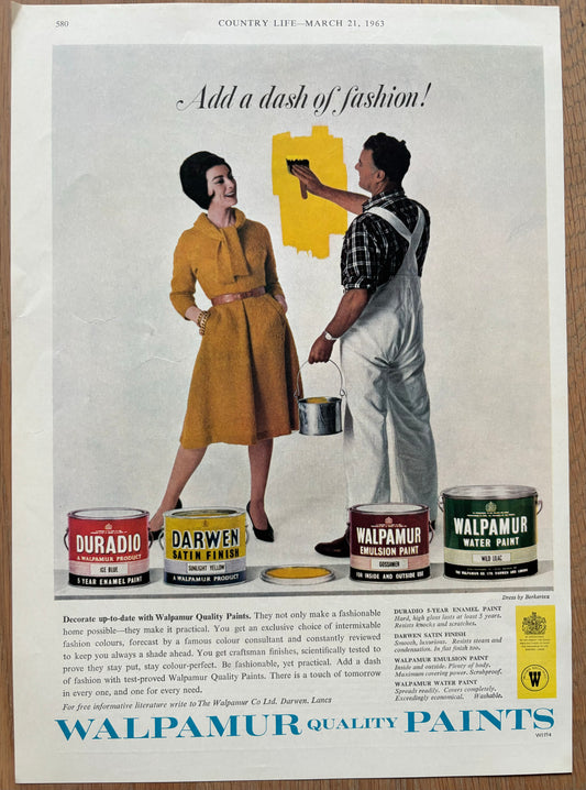 WALPAMUR QUALITY PAINTS Advert March 21 1963 BERKERTEX YELLOW DRESS - transpontinebooks