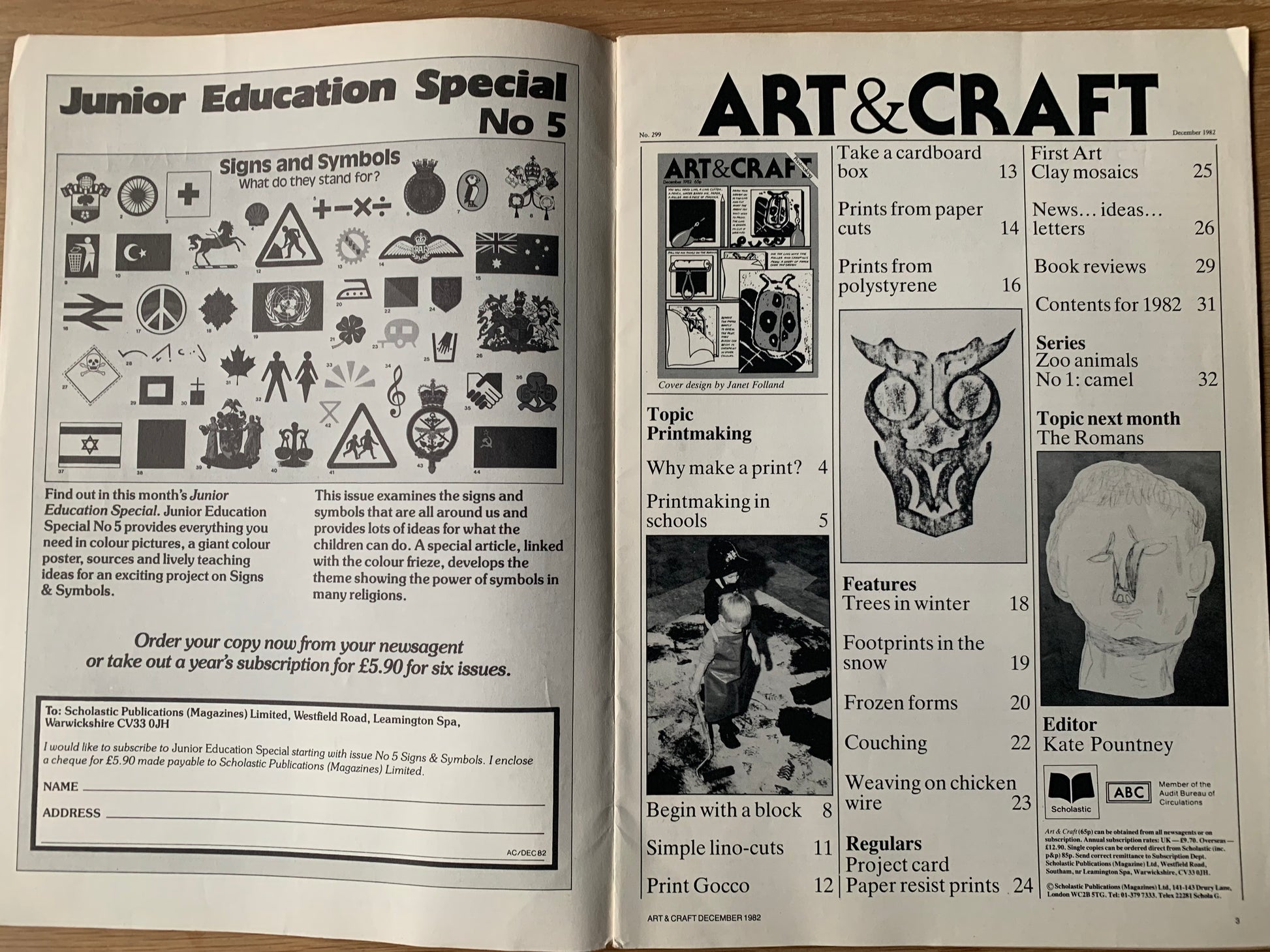 ART AND CRAFT EDUCATION MAGAZINE December 1982 Printmaking Linocuts Prints - transpontinebooks