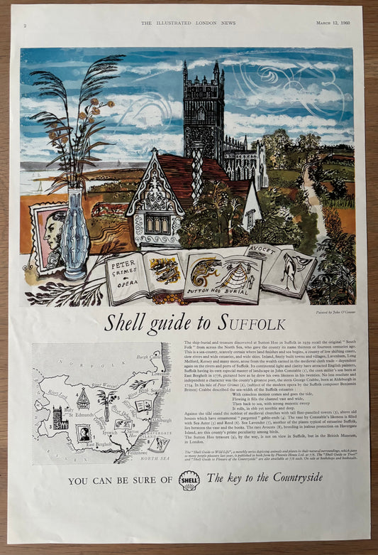 John O’Connor SHELL GUIDE TO SUFFOLK ADVERT Original Large Ad 1960
