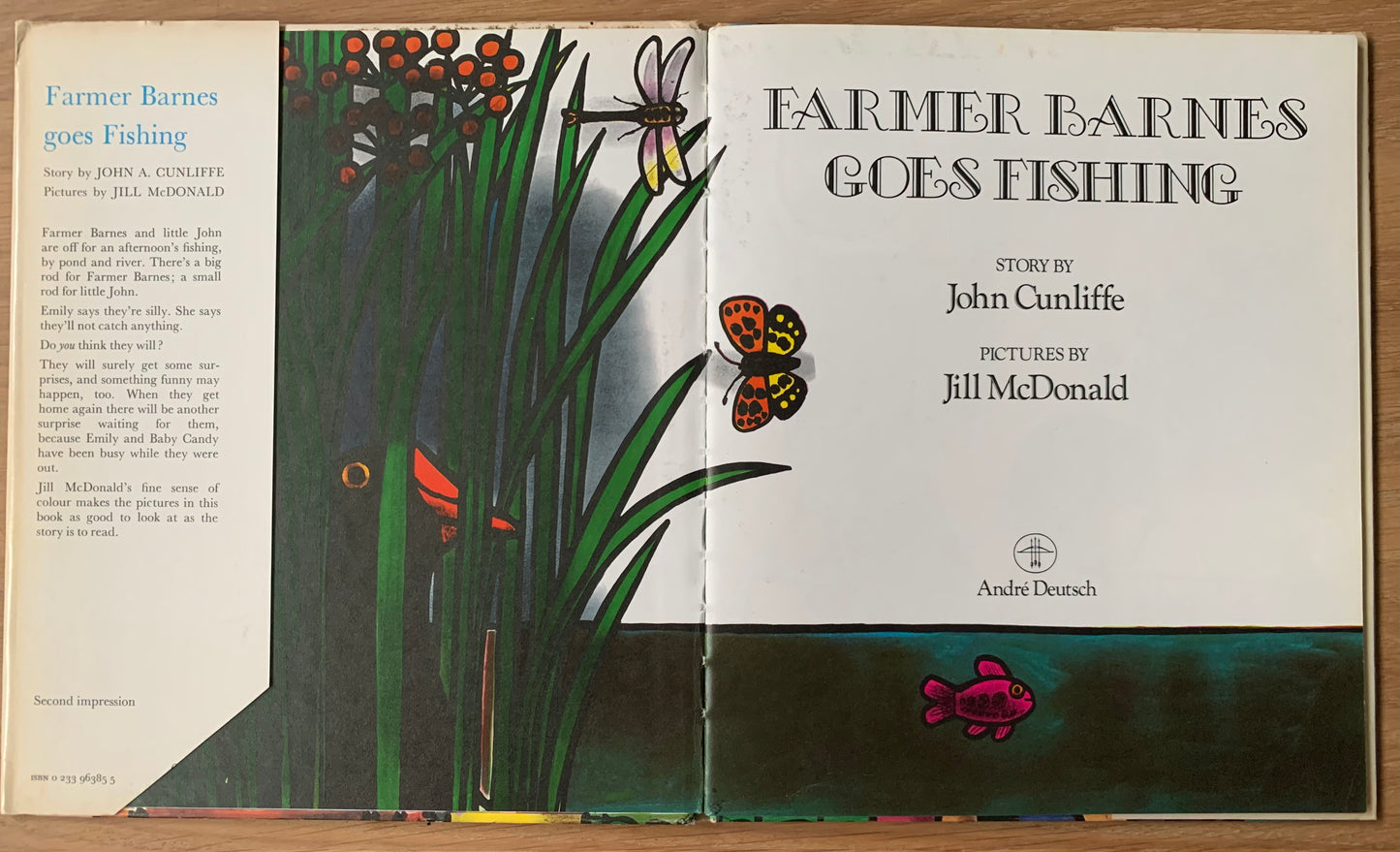 Jill McDonald FARMER BARNES GOES FISHING 1978 2nd Imp DJ John Cunliffe Andre Deutsch - transpontinebooks